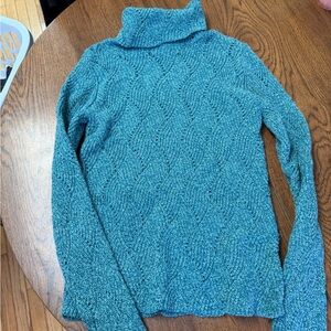 Sundance Teal Cable Turtleneck Sweater